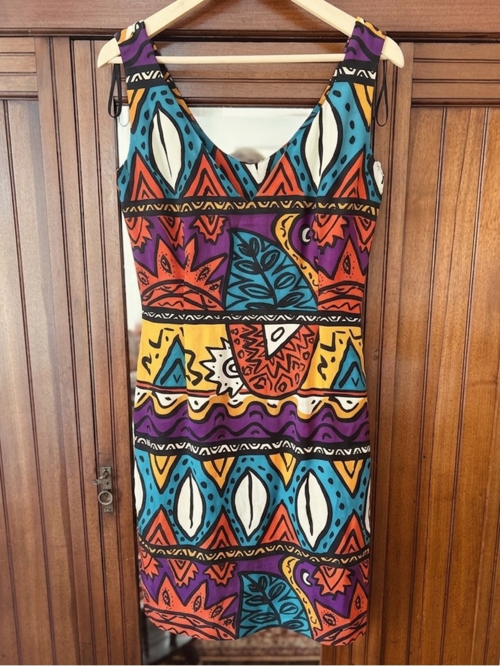 Vintage Gillian 100% Silk Tribal Print Sheath Dress Size 6 | 80s 90s Statement